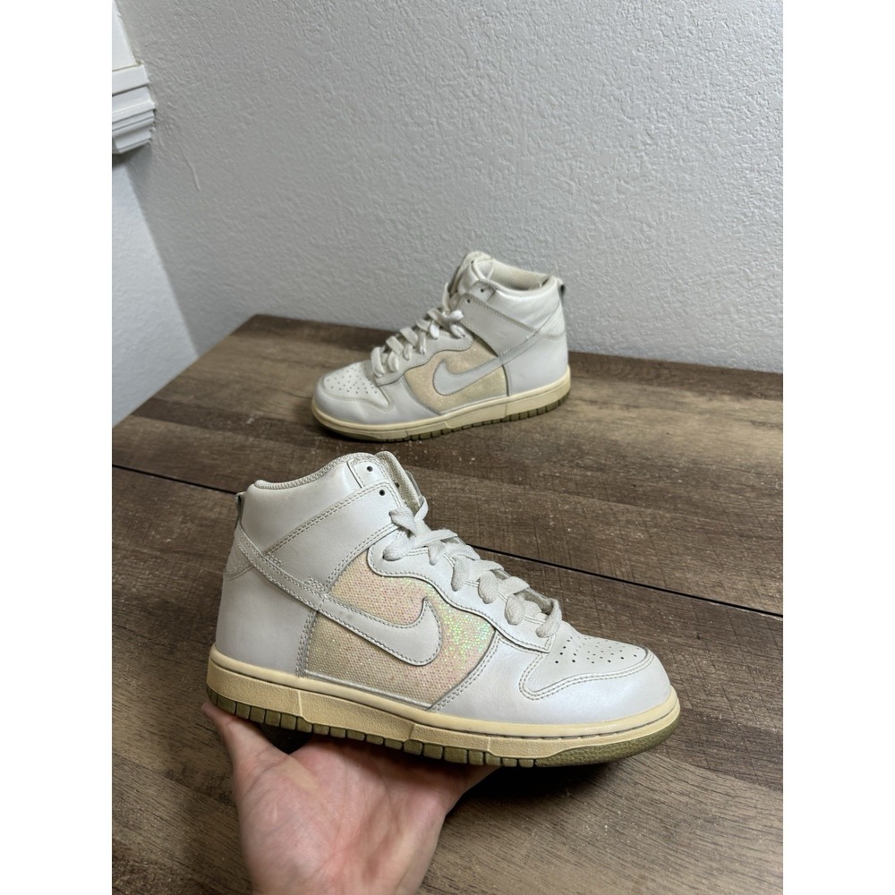 Nike Dunk High "Metallic Luster" 342257-114 White‎ Sneakers Shoes Glitter Wmns 8